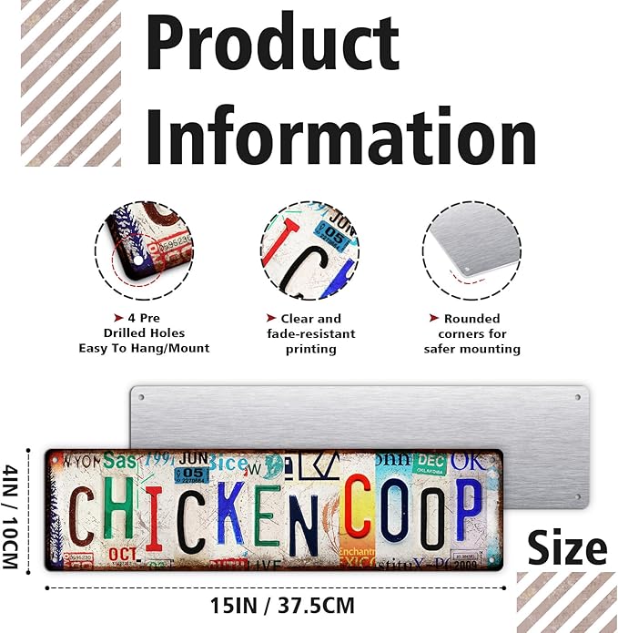 Vintage Chicken Coop Accessories – Funny Rooster Garden Signs and Grunge Room Decor – Country Farmhouse Wall Art for Outdoor Kitchen Gifts for Women and Hen Lovers