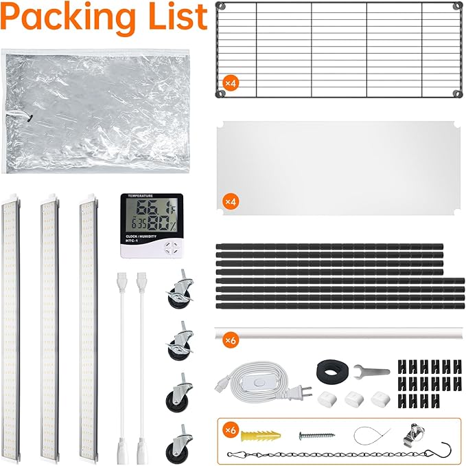 Indoor Greenhouse with Grow Light, Plant Stand with 3 Pack Full Spectrum Plant Lights , 3 color modes, Plant Shelf with Tent for Indoor Plant, Seed Starting, Seed Tray, 35.4"x13.8"x59"