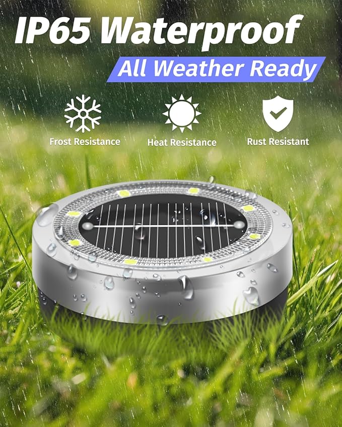 Mini Solar Ground Lights 2 Pack Outdoor IP65 Waterproof Solar Flat Garden Light Solor Powered Disc Pathway Lights for Outside Walkway Yard Landscape Patio Lawn Driveway-Cool White