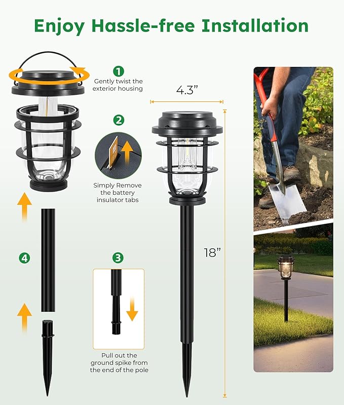 2-Pack Solar Pathway Lights, Bright Auto Garden Lights Decor - Durable Landscape Lighting for Lawn, Patio, Walkway, Driveway, Housewarming Gifts Idea