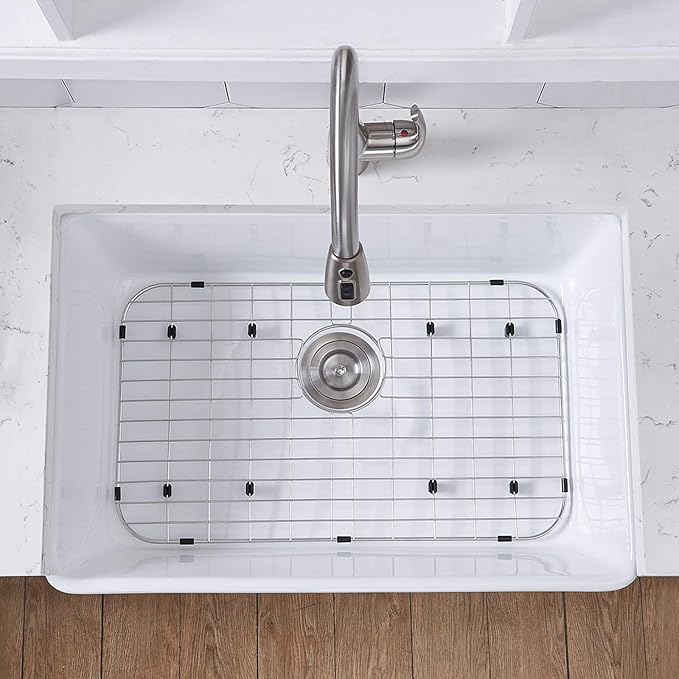24 x 16 Inch Apron-Front White Porcelain Ceramic Fireclay Kitchen Farmhouse sink, Single Basin Country Barn Small Farm Sinks Combo with Bottom Grid & Drain Strainer