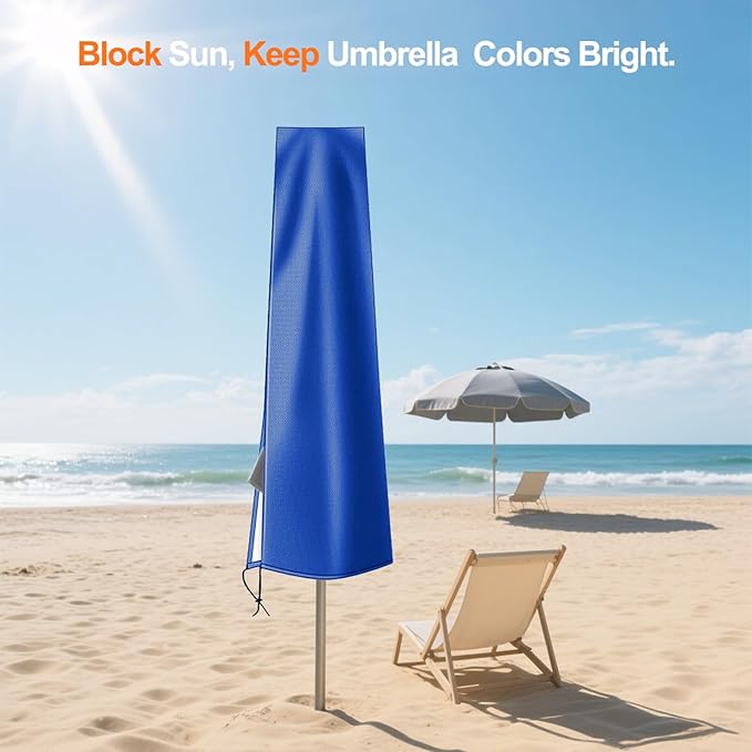 OKPOW Umbrella Covers for Outdoor Umbrellas - Small Patio Umbrella Cover for 6 ft to 9 ft Outdoor Table Umbrella - Waterproof Windproof Anti-UV Garden Parasol Covers, Blue