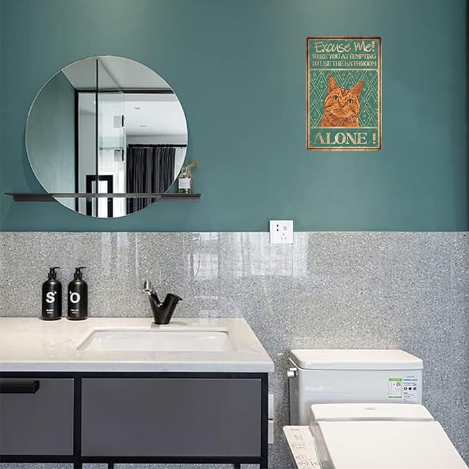 Metal Signs Excuse Me Were You Attempting To Use The Bathroom Alone Orange Cat Tin Sign Vintage Wall Decor for Home Bar Bathroom Toilet 12x8 Inch