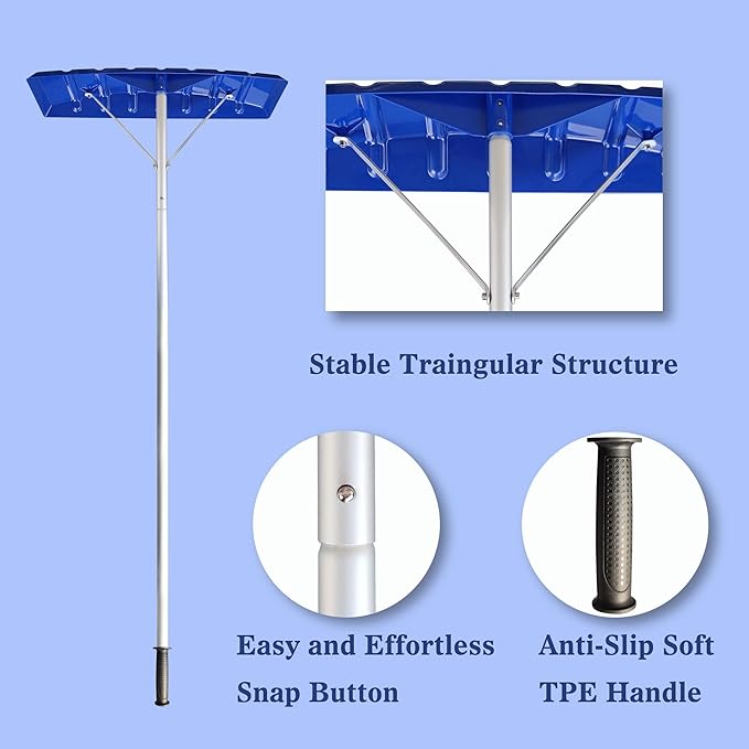 MTB Garden 20 Feet Snow Roof Rake, 25 Inch Blue Poly Blade and Aluminium Handle, Snow Rake Telescoping Snow Removal Tool