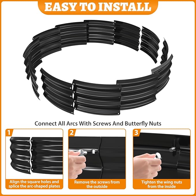 Metal Fire Pit Ring/Bonfire Fire Ring- 5 FT Diameter, 0.8 MM Thick,1 ft High, Durable and Stylish for Outdoor Fire Pits,Patios and Camping (Black, 5X5X1 ft)