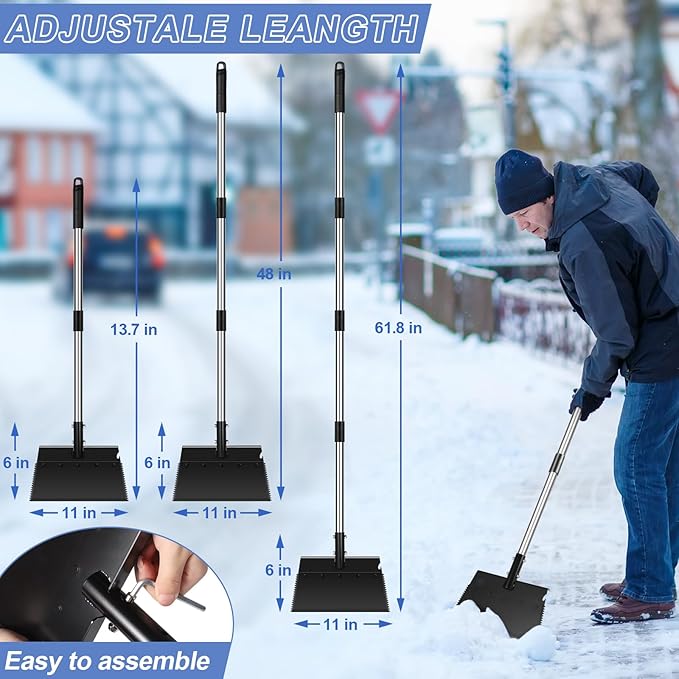Ice Scraper, 62 Inch Flat Shovel with Adjustable Handle, Snow Shovel, Floor Scraper, Garden Cleaning Scraper, Ice Chopper, Multifunctional Weed Remover Tool for Walkway Driveway