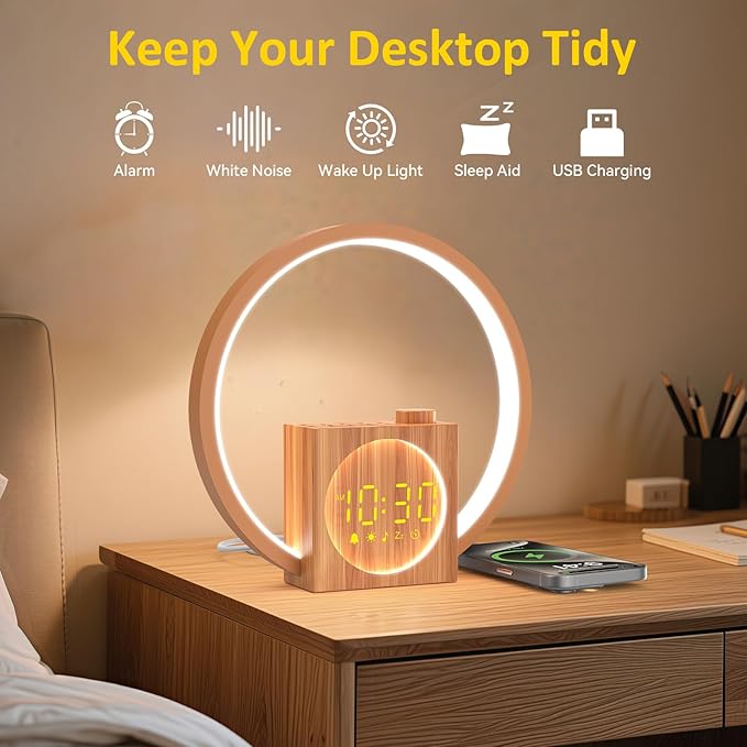 Sunrise Alarm Clock with Sound Machine: White Noise Machine for Heavy Sleepers, 12 Light Colors 30 Sleep Sounds 20 Brightness 32 Volume - Wake up Light with Touch Control for Bedrooms and Better Sleep