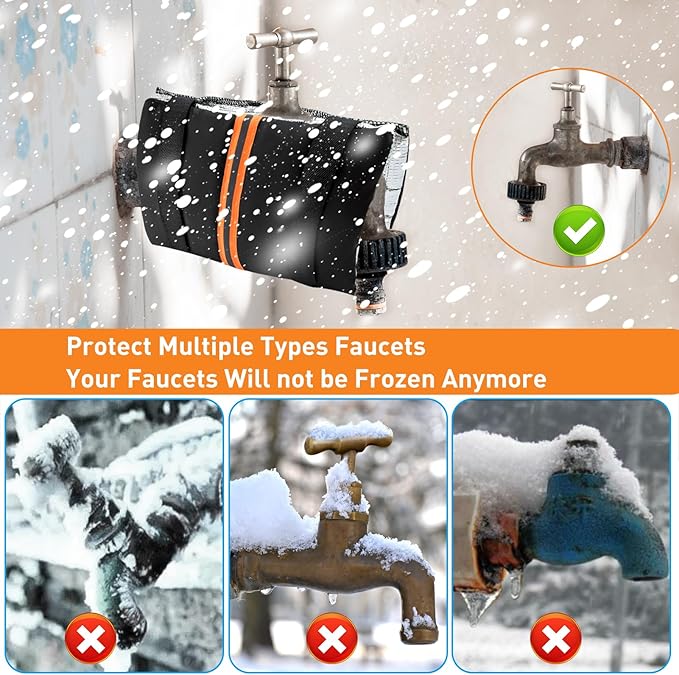 2Pcs Outdoor Faucet Covers for Winter Freeze Protection, Reusable Insulated Hose Bib Cover with Reflect Strip Waterproof Freeze Miser Water Faucet Insulation Socks Wrap for Outside Garden Spigot Pipe