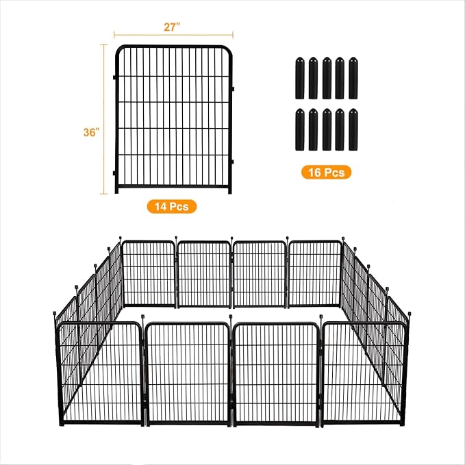 Doorless Garden Fences and Borders for Dogs, 36in(H) 14 Panels Total 31 Ft(L), Black Metal Decorative Garden Fencing, Flower Bed Fencing, Dog Digging Fence Barrier, Rabbit Fence for Flowers