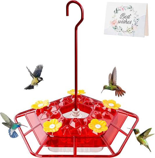 WINTS 25 Feeder Ports Hummingbird Feeder for Outdoors Hanging 10 OZ Plastic Hummingbird Feeders with Perch Built-in Ant Moat for Garden Patio Lawn Window Decor Gifts for Women Mom,Red