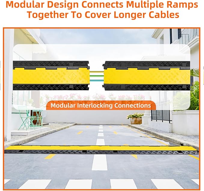 3 Channel 2 Pack Cable Protector Ramp Traffic Wire and Hose Ramp Cord Cover Heavy Duty Channels 44,000 lbs Load Capacity Cable Wire Ramps Speed Bump Driveway Cable Protective Cover