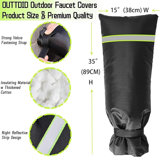 2 Pack Outdoor Faucet Covers for Winter, 15" W x 35" H Outside Yard Hydrant Protector Socks Winter, Insulated Hose Bib Protector Cover, Spigot Pipe Cover Freeze Protection Black