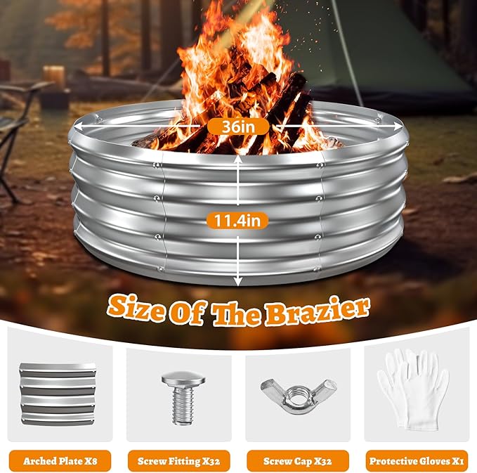 Metal Fire Pit Ring/Bonfire Fire Ring- 3 FT Diameter, 0.8 MM Thick,1 ft High, Durable and Stylish for Outdoor Fire Pits,Patios and Camping (Silver, 3X3X1 ft)