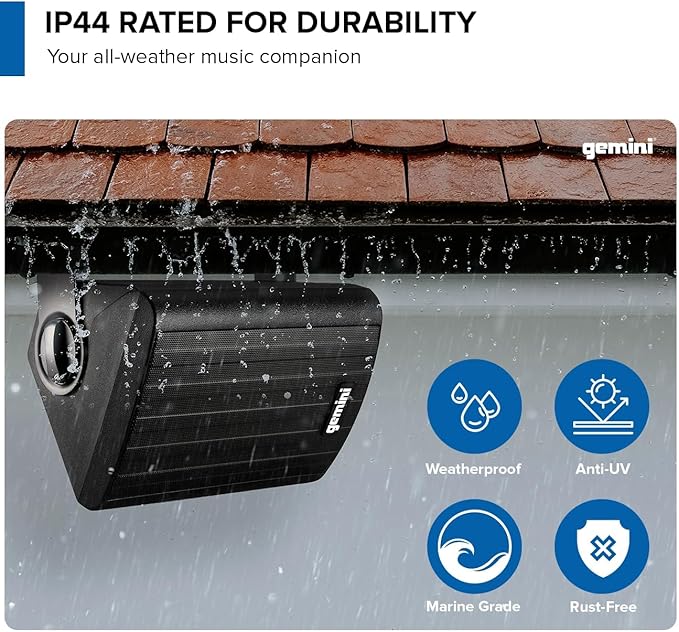 Gemini Sound GHSI-W525BT 5.25" Outdoor Bluetooth Speakers IP44 Waterproof Wired Powered Wall Mount Pair with Aluminum Grills, Patio Ready, Daisy-Chain Up to 16 Speakers, Balanced Stereo Audio (Black)