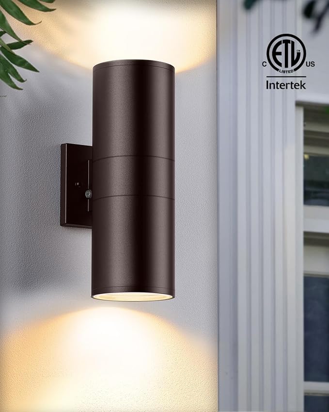 SHIMR Dusk to Dawn Modern Outdoor Wall Light with Oil Rubbed Bronze Finish, Cylinder Outdoor Sconce Lights Up Down Lights Outside for House Patio Garage [ETL Listed]