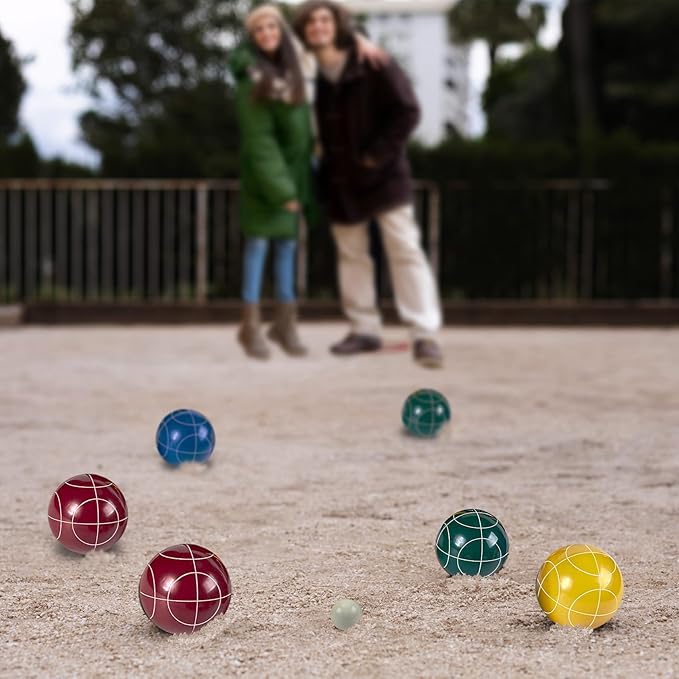 Olsa 90/100/107mm Bocce Balls Set Outdoor Games,Bocci Ball Yard Games Backyard Game Set with 8 Poly-Resin Balls, 1 White Pallino, Premium Carrying Bag, Outdoor Game for Adults Family