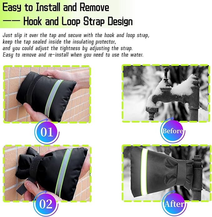 2 Pack Outdoor Faucet Covers for Winter, 13" W x 25" H Outside Yard Hydrant Protector Socks Winter, Insulated Hose Bib Protector Cover, Spigot Pipe Cover Freeze Protection Black