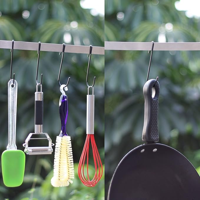 20-Pack 4.2 Inches Black Antistatic coating Steel S hook Cookware Universal Pot Rack Hooks Sturdy Hanging Hooks - Multiple uses for Kitchenware, Pots, Utensils, Plants, Towels