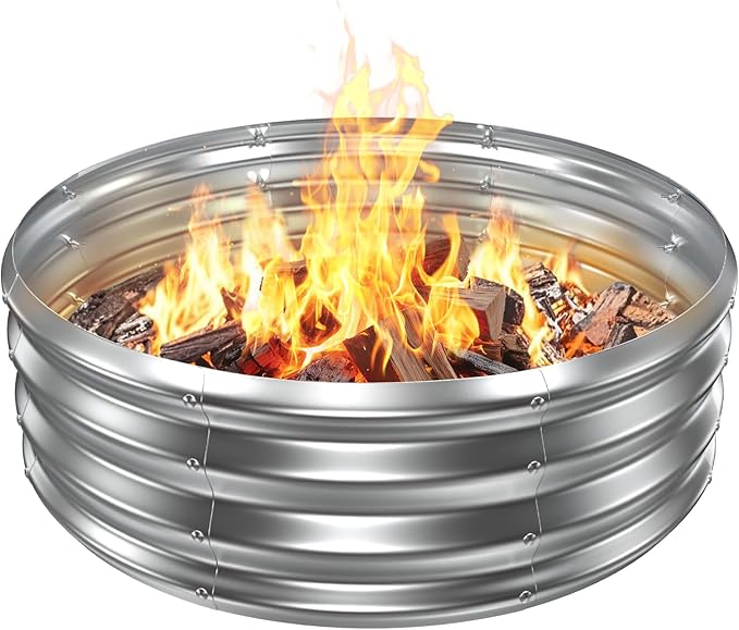 Metal Fire Pit Ring/Bonfire Fire Ring- 3 FT Diameter, 0.8 MM Thick,1 ft High, Durable and Stylish for Outdoor Fire Pits,Patios and Camping (Silver, 3X3X1 ft)