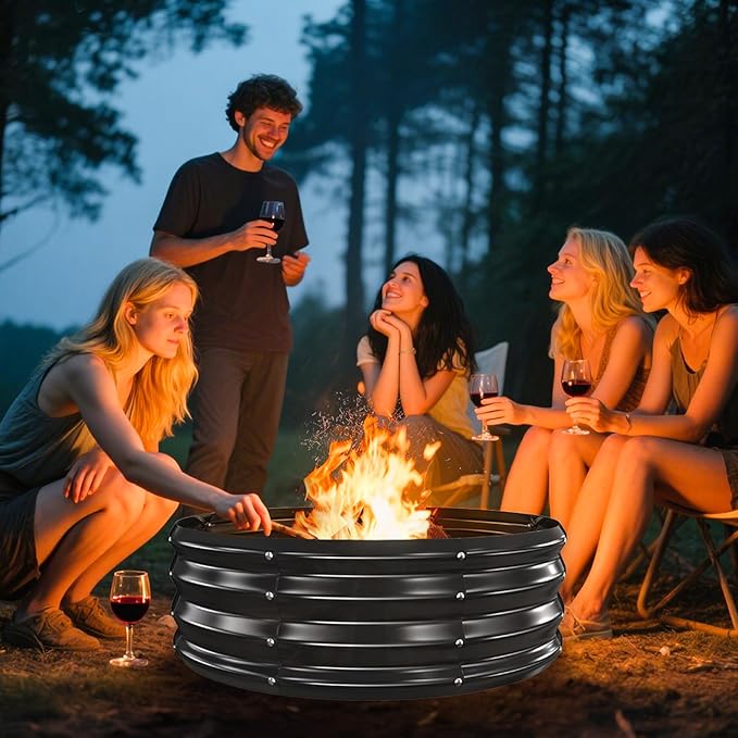 Metal Fire Pit Ring/Bonfire Fire Ring- 3 FT Diameter, 0.8 MM Thick,1 ft High, Durable and Stylish for Outdoor Fire Pits,Patios and Camping (Black, 3X3X1 ft)