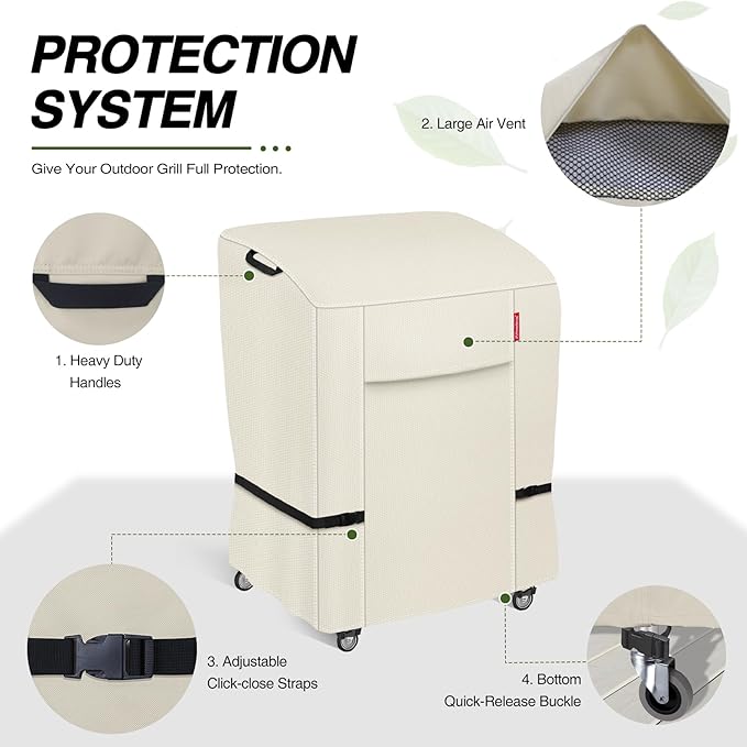 Porch Shield 34W x 24D x 46H inch Premium Gas Grill Cover Up to 32 inch, Waterproof and Fade Resistant 600D BBQ Covers for Weber, Brinkmann, Char-Broil and More, Light Tan