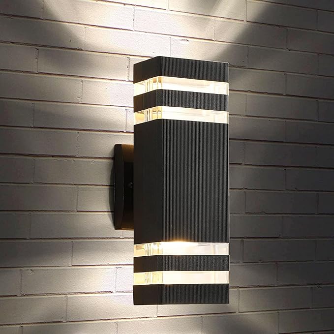 tewei 1 Pack 12In Square Up and Down Outdoor Wall Lights, Modern Black Exterior Light Fixture Aluminum Waterproof Porch Lights Outdoor Wall Mount Lamp for House Porch Garage, 3000K Warm White