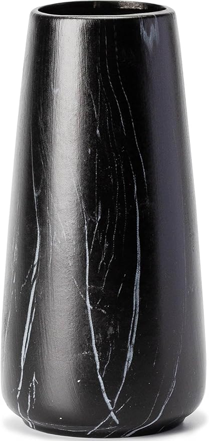 Marble Black Vase - 8" Big Black Ceramic vase for Flower, Simple Vases for Pampas Grass, Minimalist Farmhouse Boho vases for Centerpieces, Home Decor, Bathroom Decor