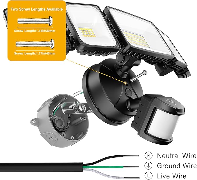 Onforu 55W Smart LED Security Lights Motion Sensor Outdoor 5 Heads, 340° Illumination WiFi Alexa Flood Light 5500LM APP Control, 2500K-6500K Exterior Motion Detector, IP65 Wall Light for Yard, Balck