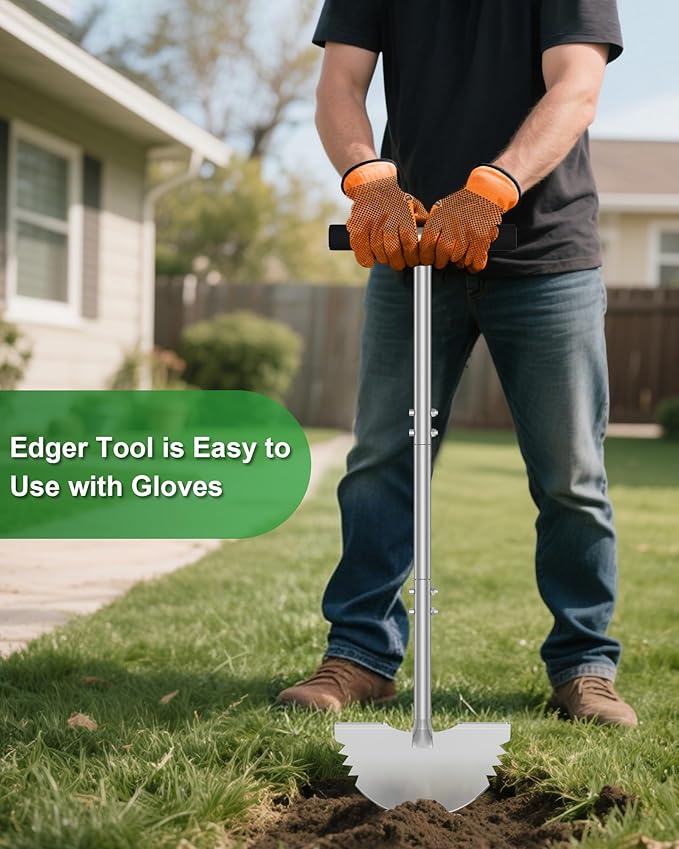 Serrated Edger Lawn Tool - Half Moon Shovel with Softer T-Handle, Lawn Edger for Yard, Garden, Landscaping, Sidewalk, Cable Burial - Ergonomic Design, Rust-Proof, 38 in