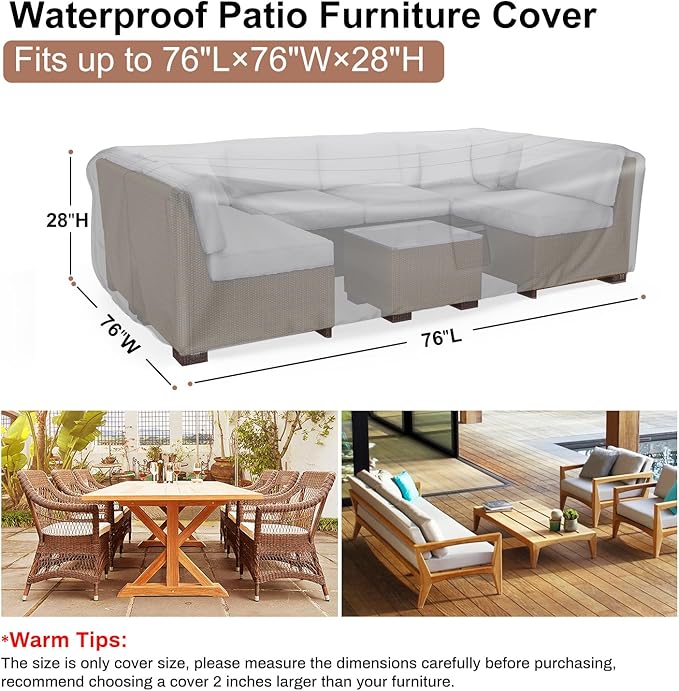 Mrrihand Patio Furniture Set Cover Waterproof, Outdoor Sectional Sofa Set Cover Heavy Duty 600D Table and Chair Set Cover 76" L×76" W×28" H