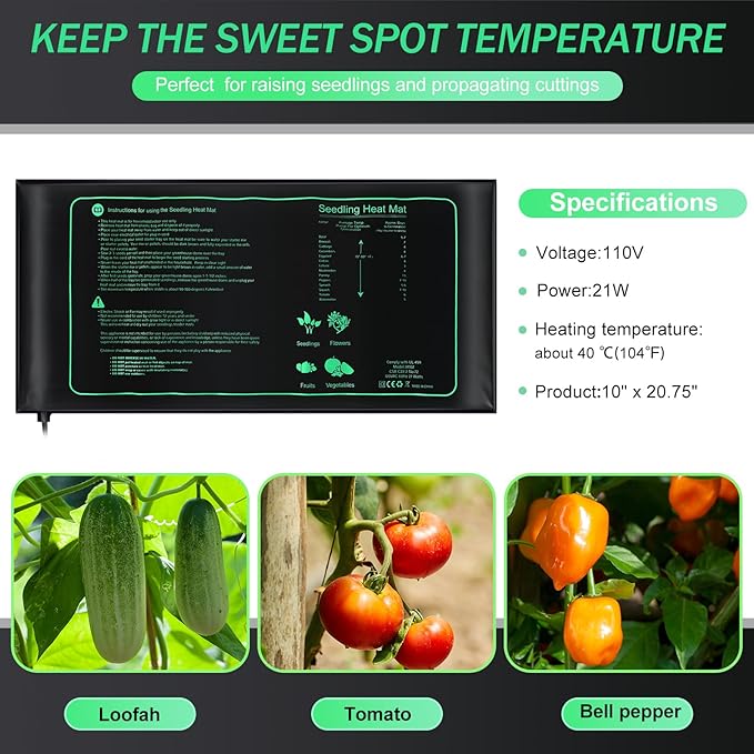 ROCEEI 10 Pack Durable Seedling Heat Mat 10 x 20.75 Waterproof Plant Heating Pad Warm Hydroponic Grow Mat for Greenhouse Grow Seed Starting Plant Germination (Black,Green)