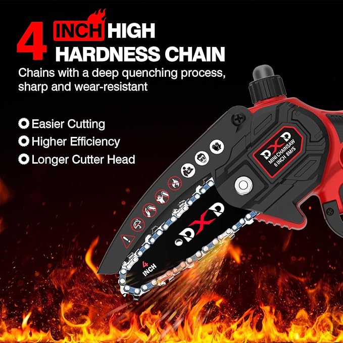 Mini Chainsaw Handheld Mini Cordless Electric Chainsaw with Battery Gas-Powered Option 4-Inch chainsaw Bar Oil Jug Safety Gloves Chain Caseightweiaht for Tree Trimming Wood Cutting