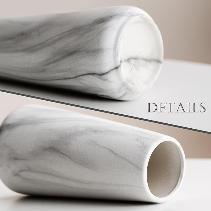 Marble White Vase - 8" Big White Ceramic vase for Flower, Boho Vases for Pampas Grass, Minimalist Modern vases for Home Decor, Table Shelf Living Room Farmhouse Decor