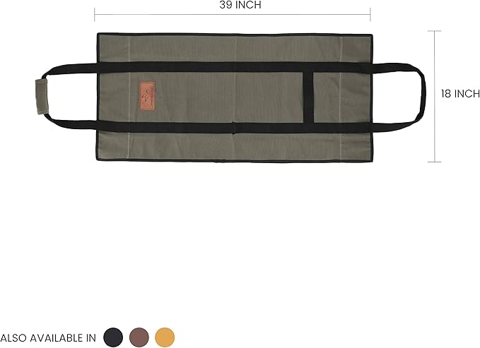 WHITEDUCK TUFF Large Firewood Carrier 21 Oz. Heavy Duty Waxed Canvas Log Carrier Holder for Fireplace, Carrying Wood Indoor & Outdoor (Olive, Rectangle (39"x18"))