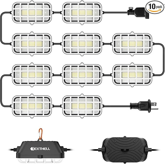 100FT LED Construction String Lights, 150W Super Bright 15000LM Plug in Linkable String Work Lights, 5000K Waterproof IP67 Temporary Lighting for Construction Sites, Jobsites, Indoor & Outdoor