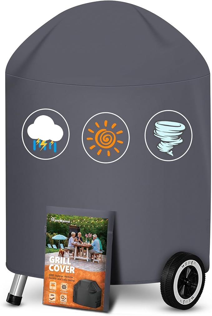 22 Inch Kettle Grill Cover - Superior Charcoal Cover for Weber Original and Master Touch - 600D Outdoor BBQ Cover for 22 Inch Weber Grills and More