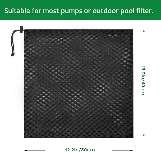 2 Pcs 12.2" x 15.9" Pump Barrier Bag, Pond Pump Filter Bag, Black Media Bag Large Pump Mesh Bag for Outdoor Water Ponds Filters (2Pcs-12.2"x 15.9")