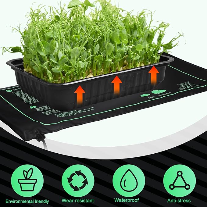 ROCEEI 16 Pack Durable Seedling Heat Mat 10 x 20.75 Waterproof Plant Heating Pad Warm Hydroponic Grow Mat for Greenhouse Grow Seed Starting Plant Germination (Black,Green)