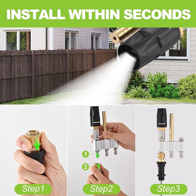 3 in 1 Downstream Soft Wash Chemical Nozzle, M5 Twist Nozzle Shooter Tips, 0-60°Adjustable Spray Pattern, for 1700-6000PSI, 3-7 GPM Pressure Washer, with 1/4 inches Quick Connect