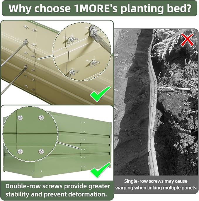 1MORE Raised Garden Bed -Galvanized Planter Box for Outdoor Gardening and Planting, Ideal for Vegetables and Plants.Green-1Pcak