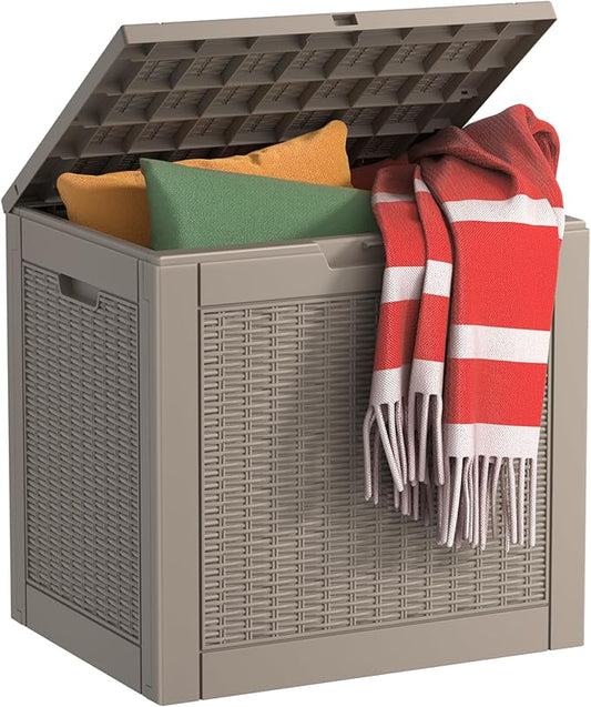 30 Gallon Outdoor Storage Box, Resin Waterproof UV-Resistant Deck Box, Reinforced Stability for Patio, Garden, and Poolside, Rattan Gray