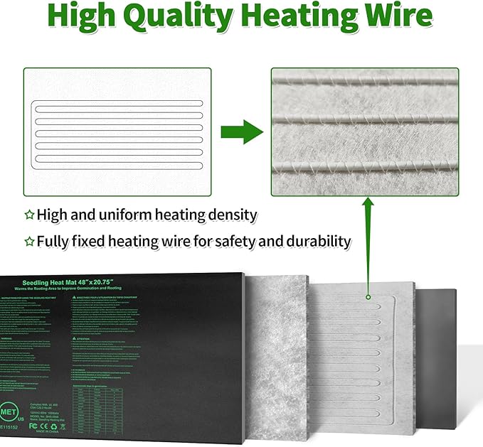 Seedling Heat Mat 48"x20.75", UL & MET-Certified Waterproof Plant Heating Pad for Germination, Hydroponics, Brewing, Breeding, and Greenhouses