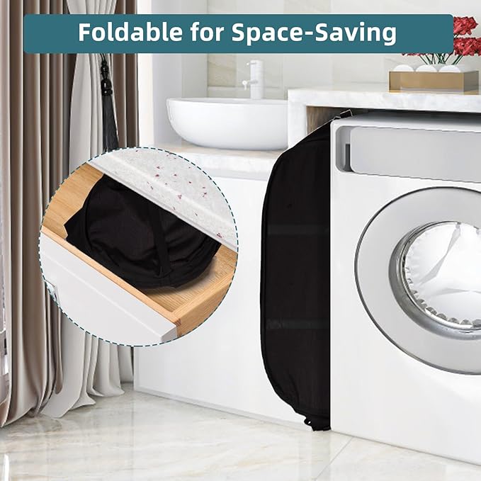 2 Pcs Collapsible Laundry Baskets, Tear Proof Pop Up Laundry Hamper with Dual Handles, Durable Foldable Laundry Basket, Easy to Carry Laundry Hamper for Home, Laundry Room, Bedroom, Dorm, Travel Black