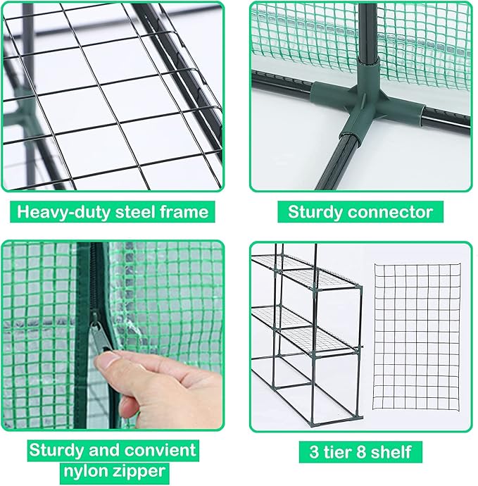 Greenhouses for Outdoors, PE Walk in Greenhouse with 2 Side Mesh Windows, Portable Green House with Anchors & Ropes Stands Up to Wind, 56"x56"x78"Green
