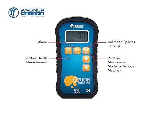 Orion® 920 Pinless Wood Moisture Meter by Wagner Meters I Accurate, Non-Damaging, Shallow Depth Lumber Moisture Measurement (Traceable Calibrator - NIST)