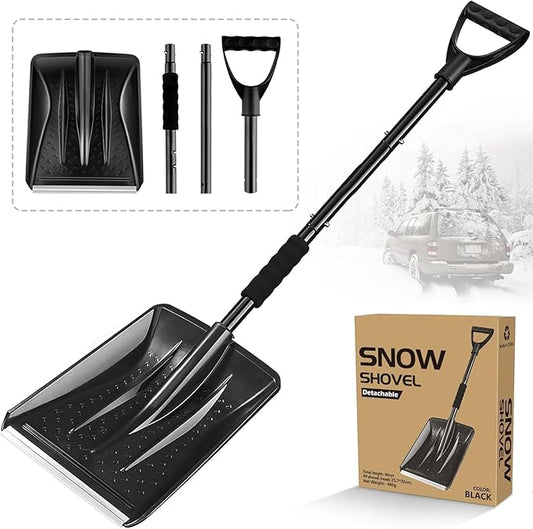 Snow Shovel, New Upgrade Snow Shovels for Car Driveway Snow Removal, Lightweight Portable Adjustable Large Capacity Shovel Perfect for Garden and Emergency(Black)
