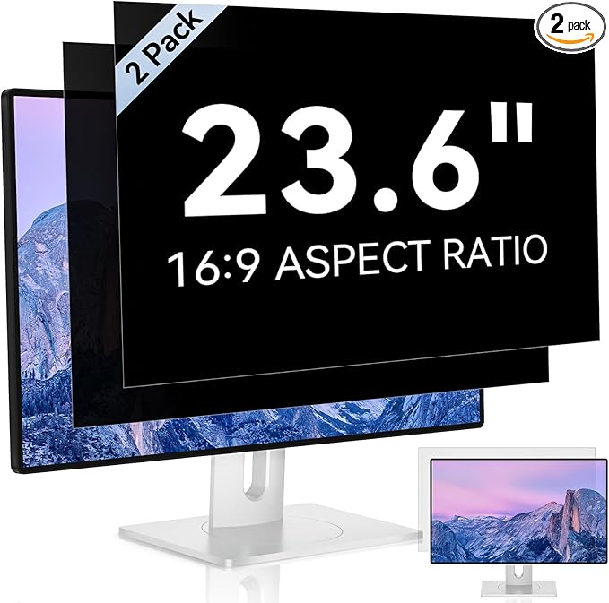 [2 Pack] 23.6 Inch Computer Privacy Screen for 16:9 Aspect Ratio Widescreen Monitor, Eye Protection Anti Glare Blue Light Computer Monitor Privacy Filter, Removable Anti-Scratch 23.6 Protector Film