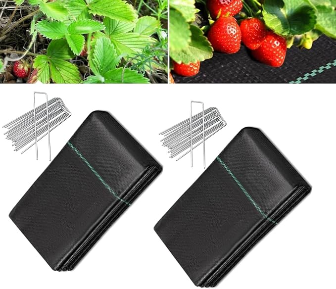 16pegs + 1.4ftx100ft Heavy Duty Weed Barrier Landscape Fabric with Green Grid Lines, Polypropylene Garden Cloth, Ground Cover Perfect for Gardens, Flower Beds, Pathways, Under Lawns, Trees, Shrubs