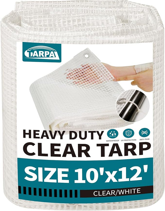TARPAL 10'x12' Clear White Tarp Heavy Duty Waterproof 12mil with Grommets or Zip Ties for Large Greenhouses for Outdoors Garden,Farm,Chicken Coops