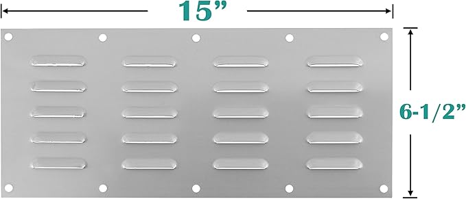 Stainless Steel Venting Panel for Grill Accessory, Masonry Fire Pits and Outdoor Kitchens, 15" by 6-1/2"
